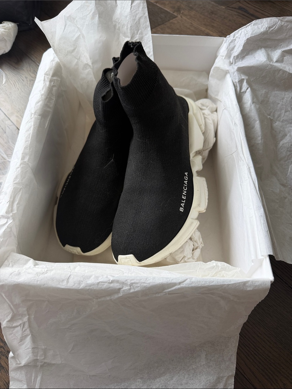 Balenciaga Black and White Speed Trainer Sock Sneakers